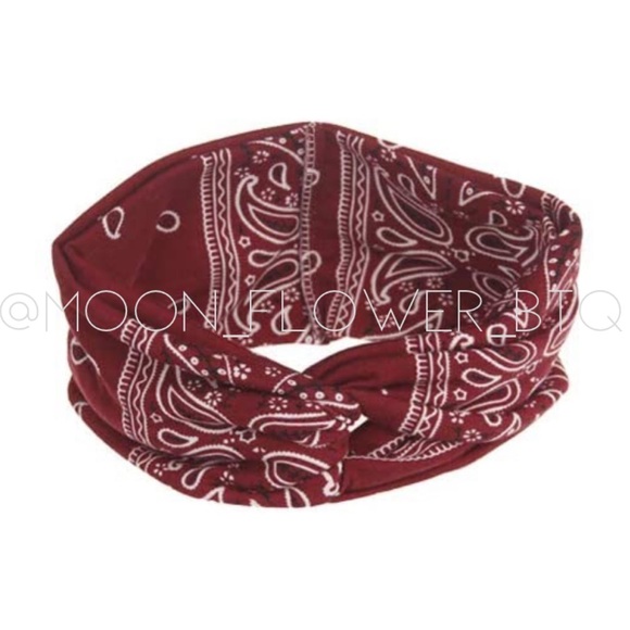 Burgundy Bandana Print Headband | Twist Knot Wide Hair Wrap - Picture 4 of 4